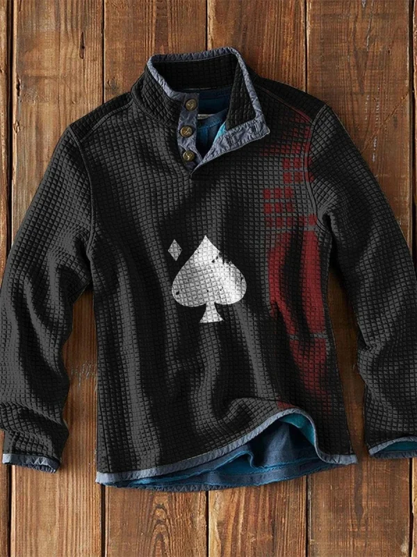 Men's Waffle Collar Printed Long Sleeve T-Shirt