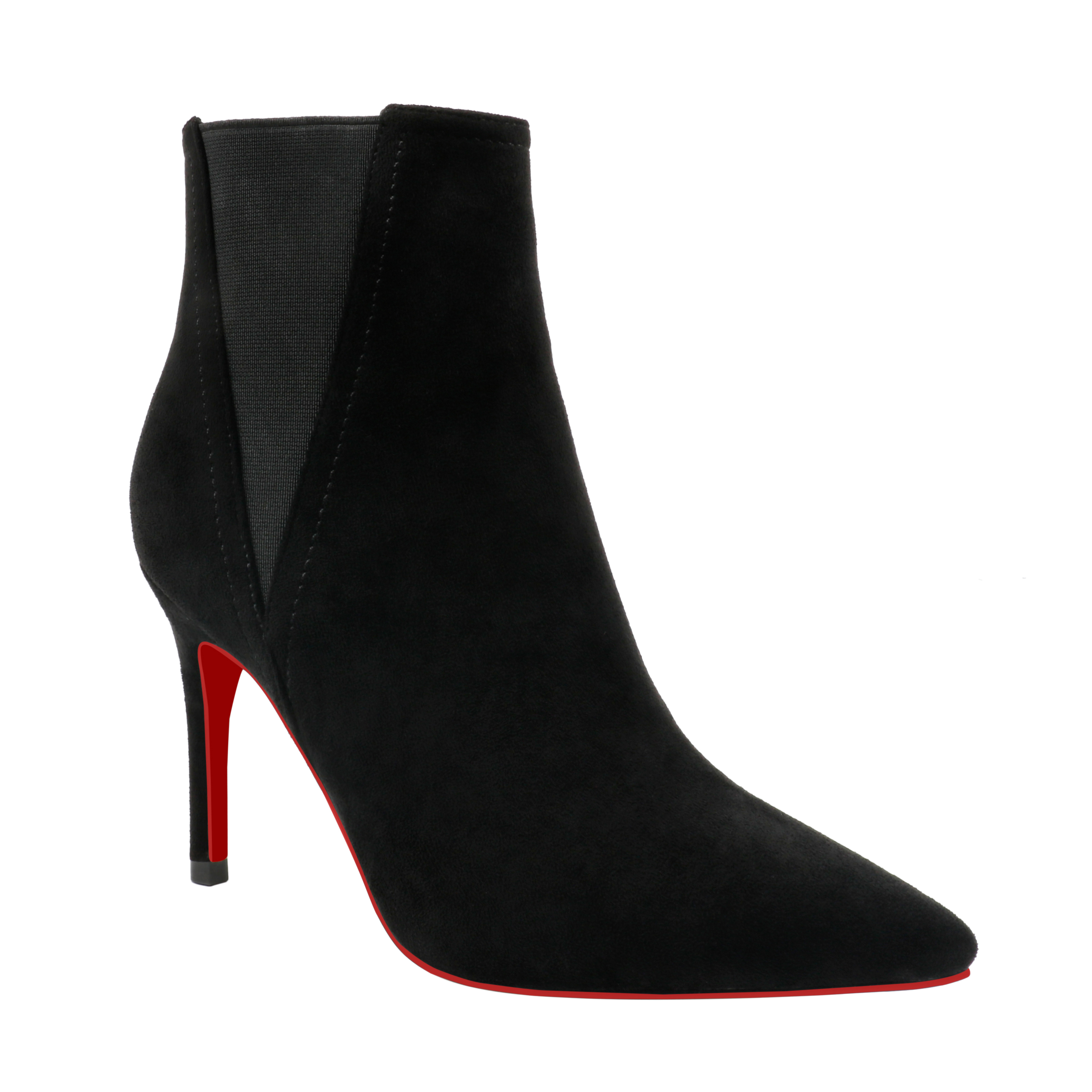 90mm Women's Stiletto Middle Heel Pointed Toe Red Bottom Ankle Boots Matte Shoes-MERUMOTE