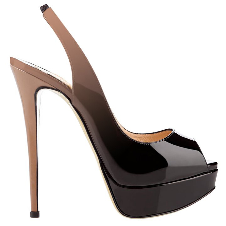 150mm Slingback Sandals Platforms Sky High Party Gradient Color Nude Black Pumps-vocosishoes