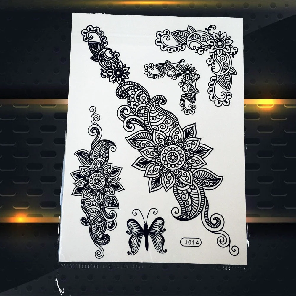1PC Women Wedding Henna Flash Temporary Tattoo Sticker Black Elephant Ganesha Design Waterproof Fake Tattoo Elephant Chain PBJ18