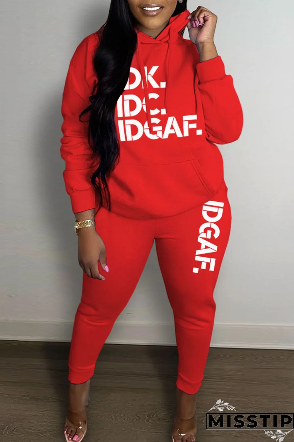 Black Casual Print Patchwork Hooded Collar Long Sleeve Two Pieces