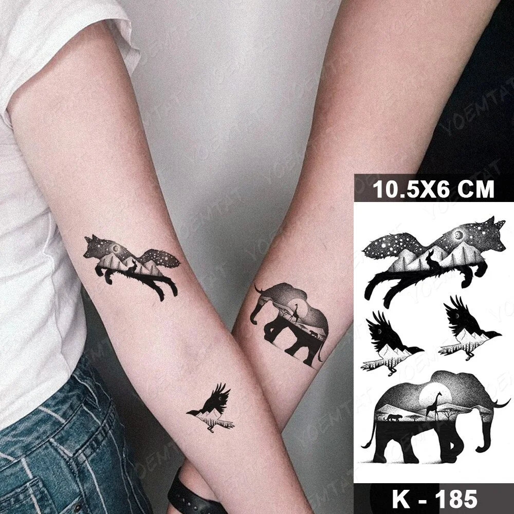 Waterproof Temporary Tattoo Sticker Fox Elephant Bird Forest Flash Tatoo Owl Scorpion Arm Wrist Fake Tatto Body Art Women Men