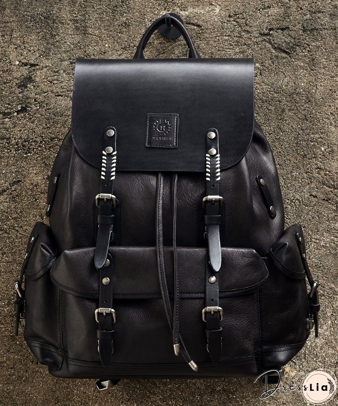 New Casual Army Green Cowhide Large Capacity Travel Backpack