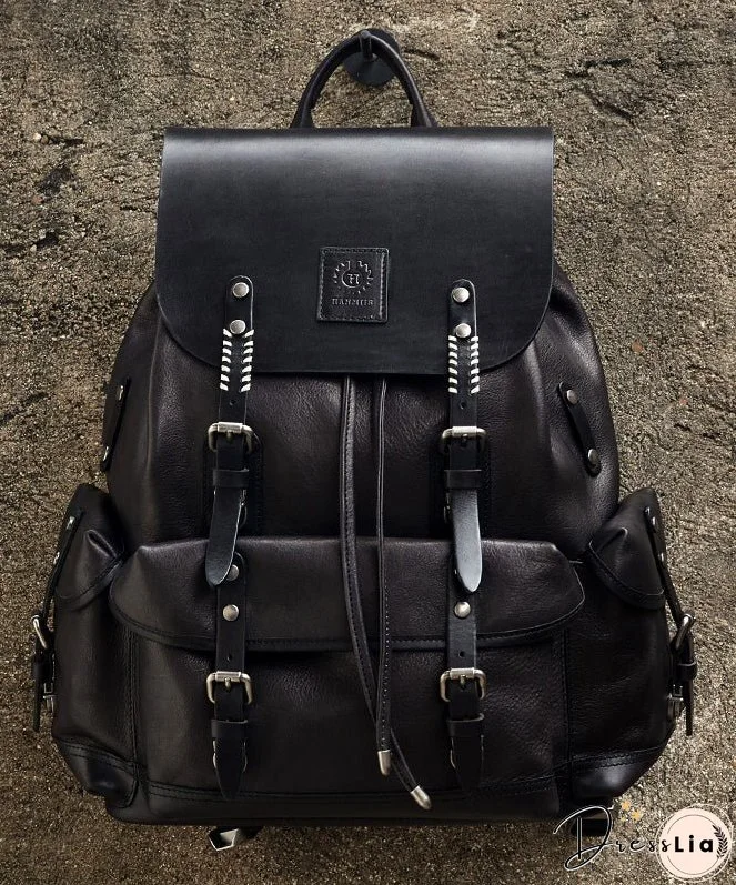 New Casual Army Green Cowhide Large Capacity Travel Backpack