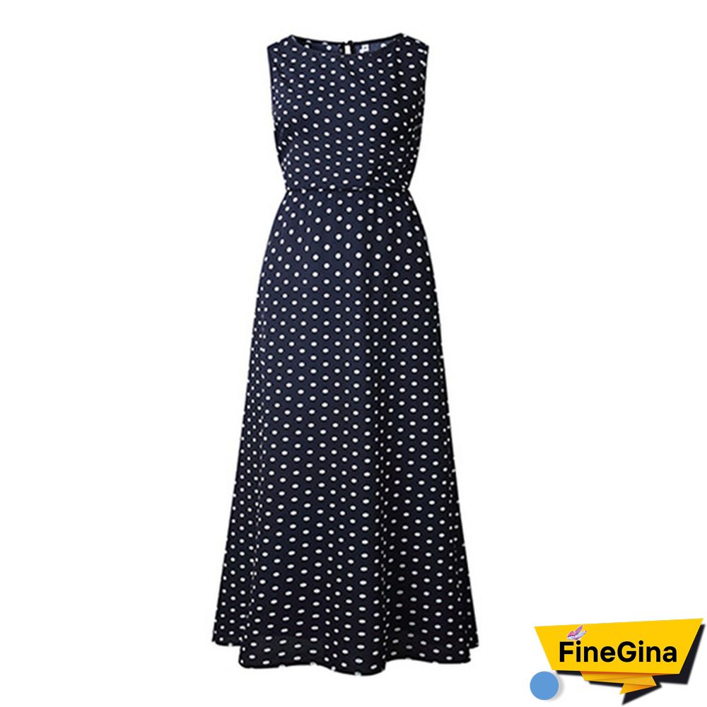 Women Loose Sleeveless Holiday Dot Print Long Maxi Dress Evening Party Beach Dresses Summer Sundress