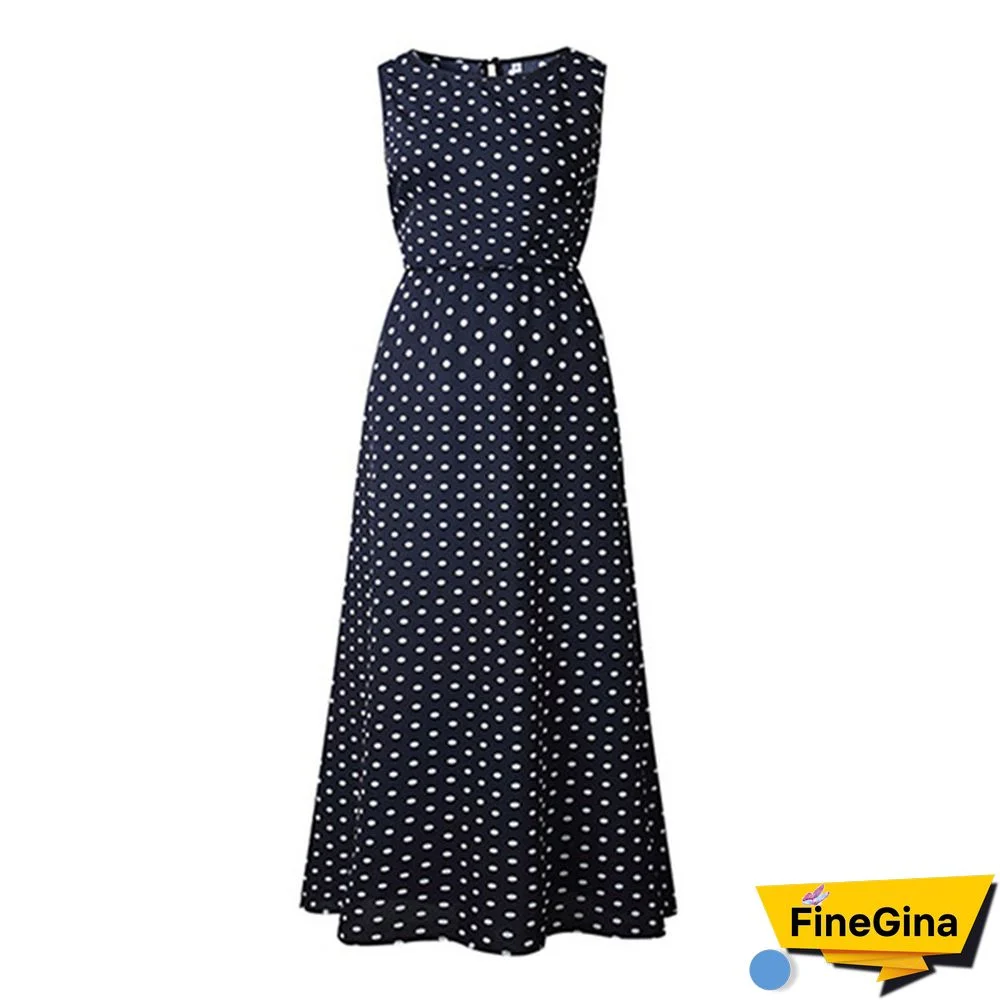 Women Loose Sleeveless Holiday Dot Print Long Maxi Dress Evening Party Beach Dresses Summer Sundress