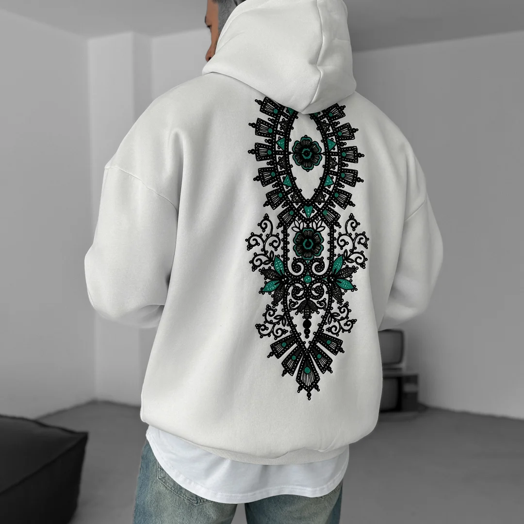 Ethnic Design Print Casual Oversized Hoodie