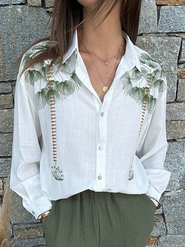 Cotton Linen Embroidery Long Sleeve Shirt