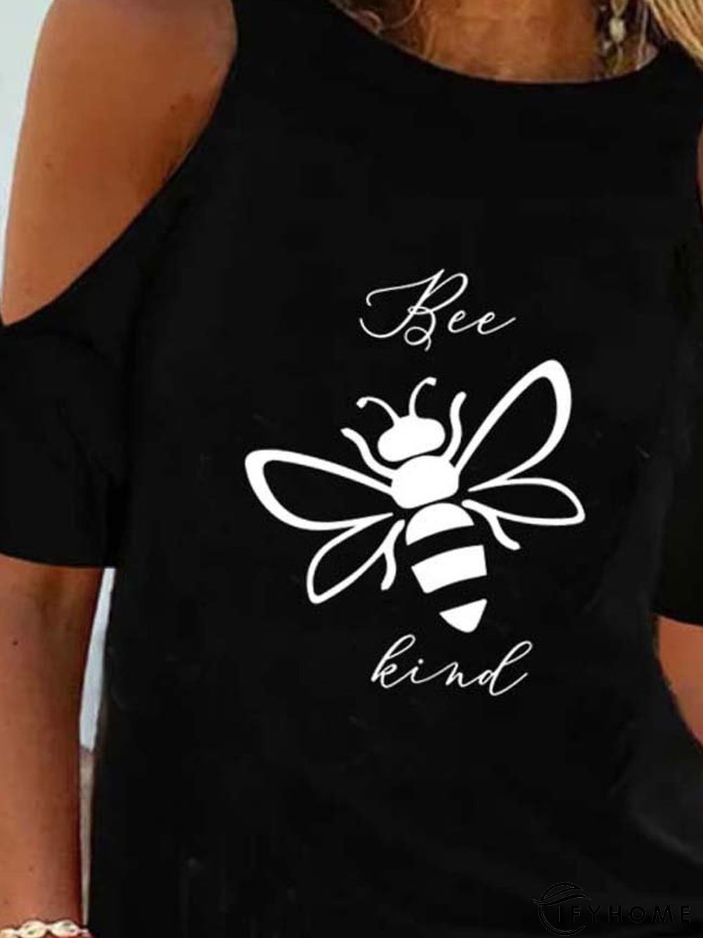 Animal  Short Sleeve Printed  Cotton-blend Off Shoulder Cold Shoulder  Casual  Summer  Black Top | IFYHOME