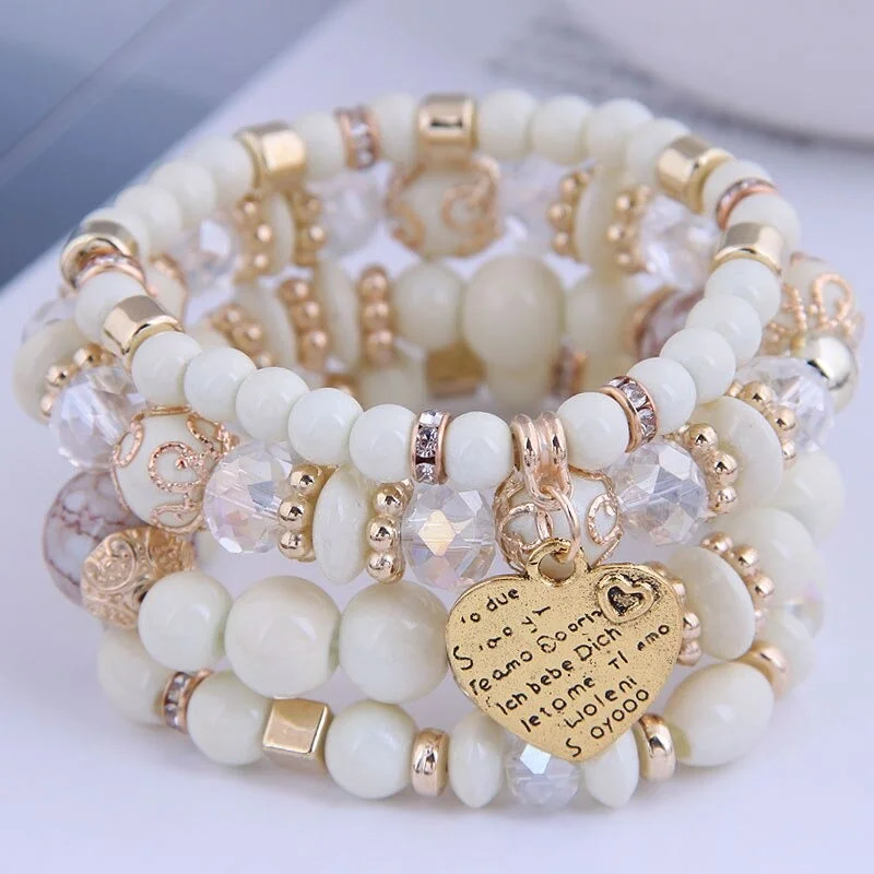 Multilayer Bohemian Beads Bracelet with Heart Charm