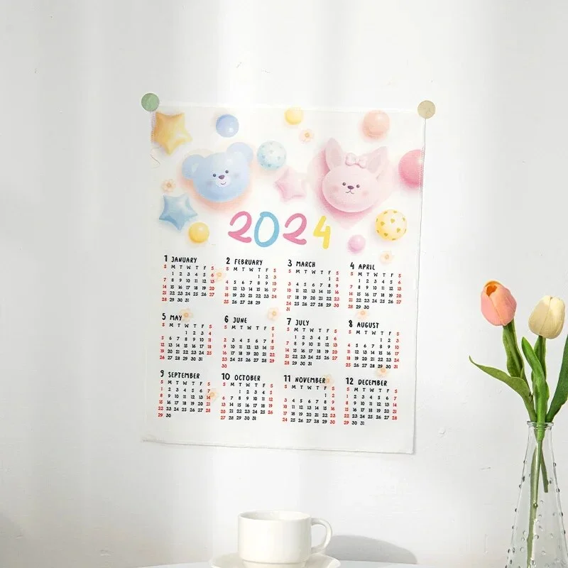 Athvotar Hanging Cloth Wall Calendar Small Tapestry Cartoon Calendar Tapestries Bedroom Background Fabric Decorations 2024 달력 태피스트리