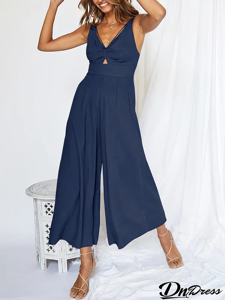 V Neck Cutout High-Waist Rompers