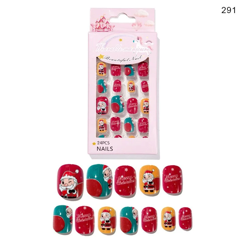 Christmas Child/adult Nails 24 Pieces of Wearable Finished Nails Cute Christmas Pattern Fake Nails Full Cover Nail Tips Xxl