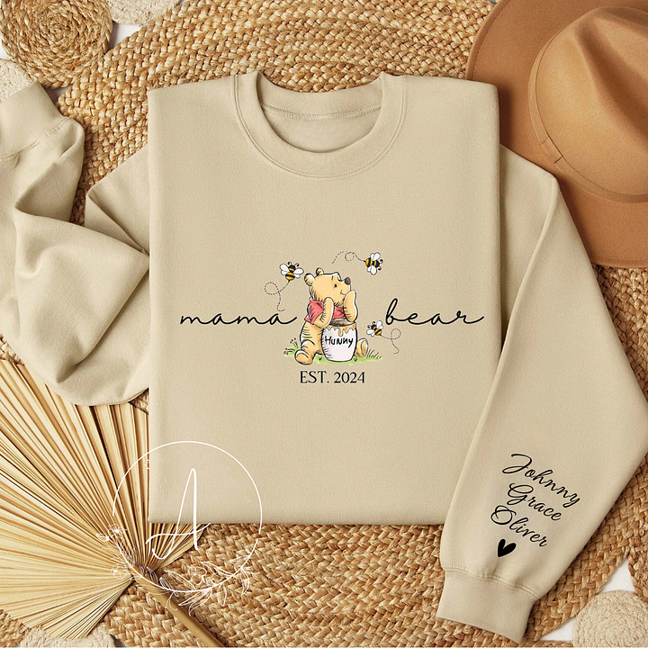 Custom Mama Bear EST Sweatshirt with Name Design On Sleeve,Mothers Day Gift