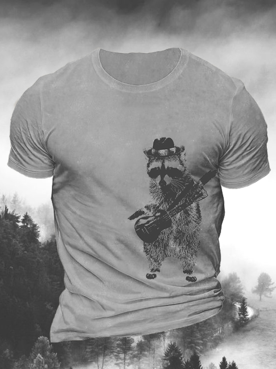 Raccoon Playing The Guitar Printed T-Shirt