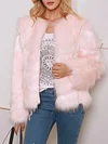Urban Faux Fur Solid Color Round-Neck Long Sleeves Zipper Coat