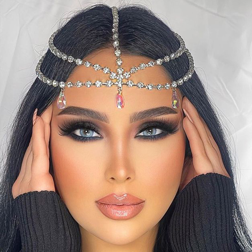 Ethnic Drop Multi-Layered Rhinestone Hair Chain