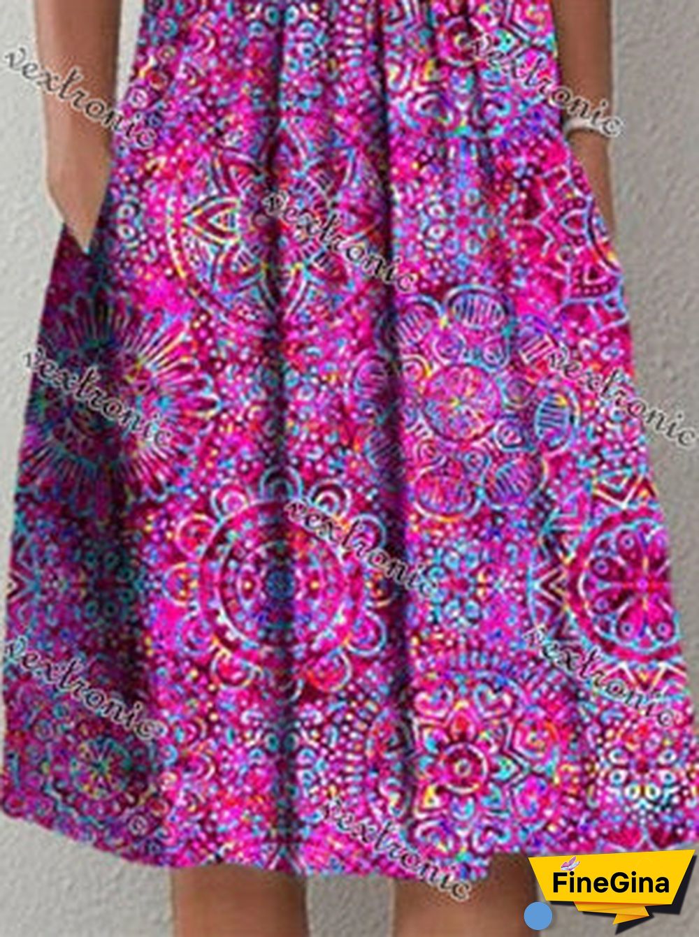 Women's Purple Short Sleeve Scoop Neck Graphic Floral Printed Midi Dress