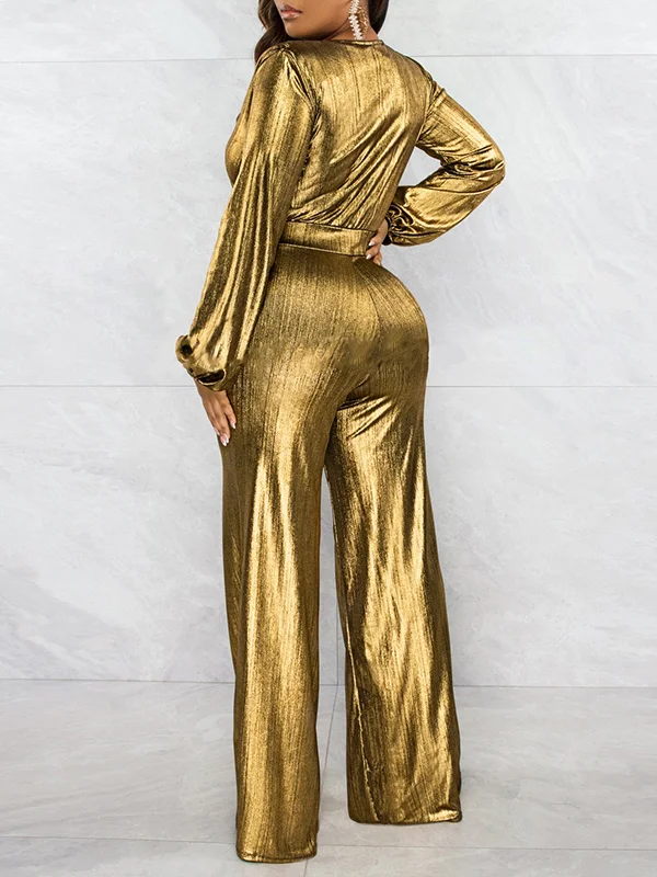 V-Neck Solid Color High Waist Jumpsuit main image 0
