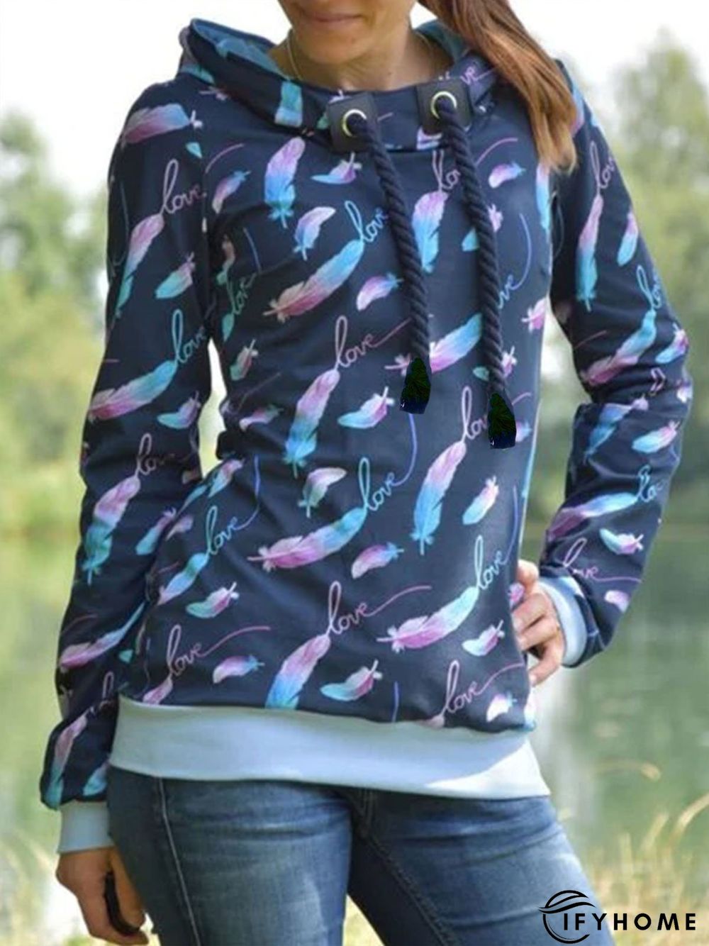 Printed Hoodie Long Sleeve Casual Sweatshirt | IFYHOME