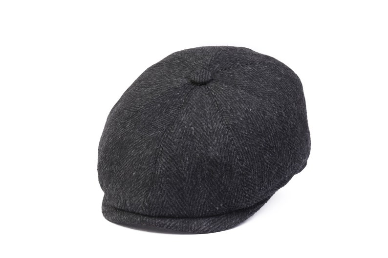 Herringbone Wool 8 Panels Newsboy Cap, PEAKED  Hat