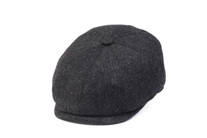 Herringbone Wool 8 Panels Newsboy Cap, PEAKED  Hat