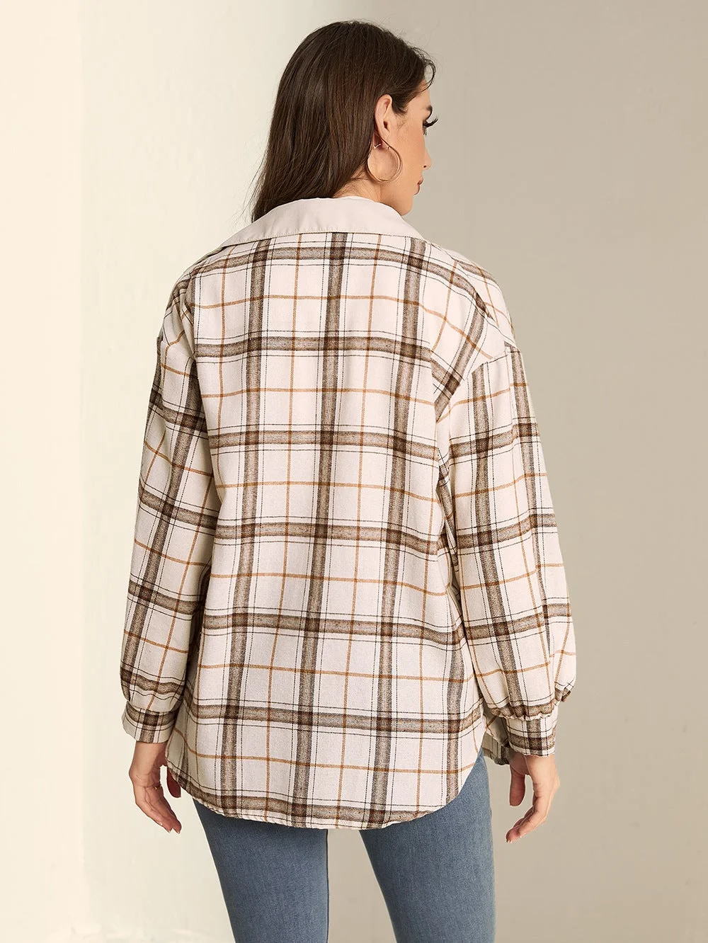 Women Colorblock Cardigan Plaid Women's Shirt Jacket