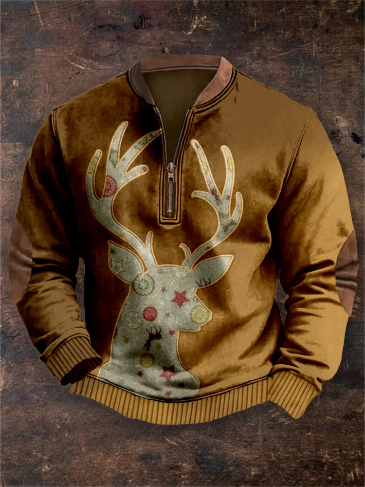 Men's Retro Christmas Deer Pattern Cozy Sweatshirt