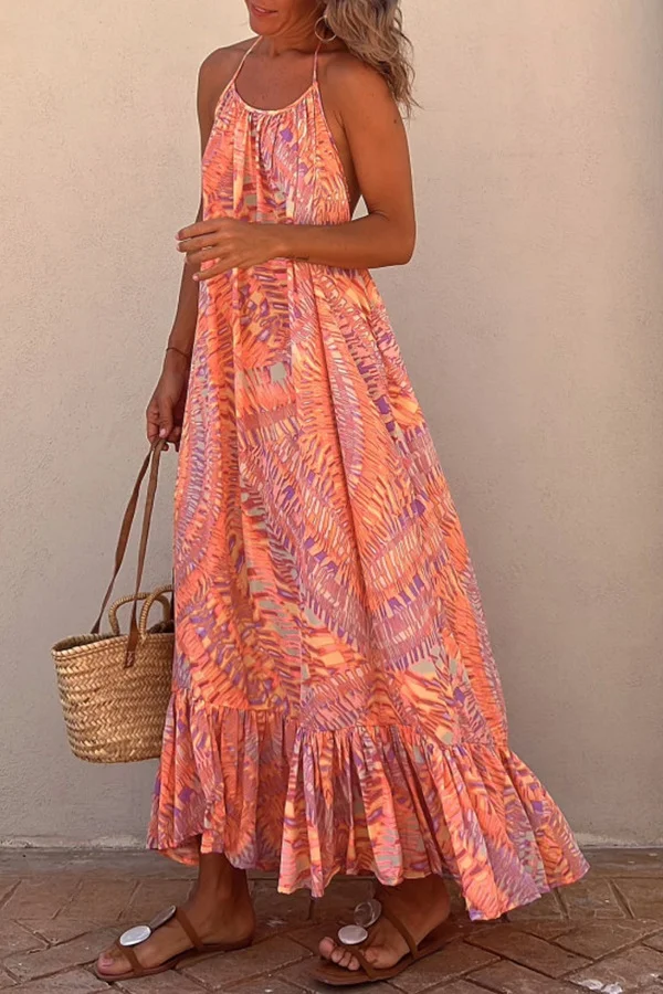 Golden Times Ethnic Print A-Line Vacation Maxi Dress