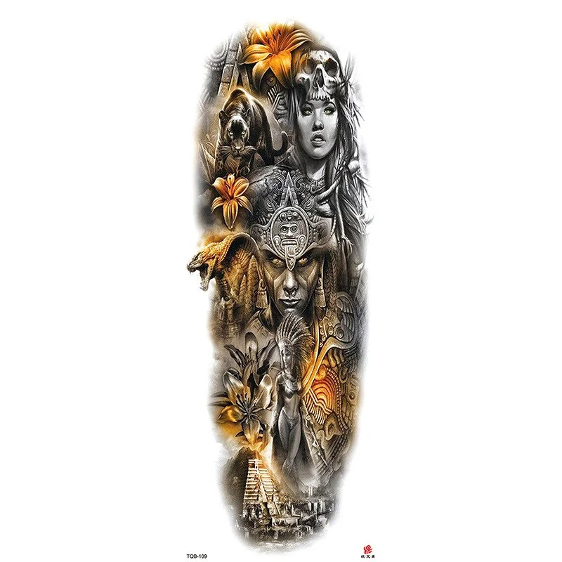 Sdrawing Arm Temporary Tattoos Sleeve for Men Women Realistic Fake Tatoo Warrior Lion Mechanical Skull Wolf Rose Tatto Sticker Totem