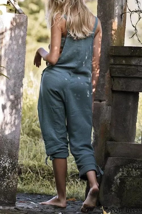 Adjustable Straps Pockets Loose Overalls