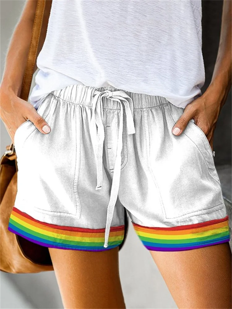 Comfy Rainbow Print Casual Shorts