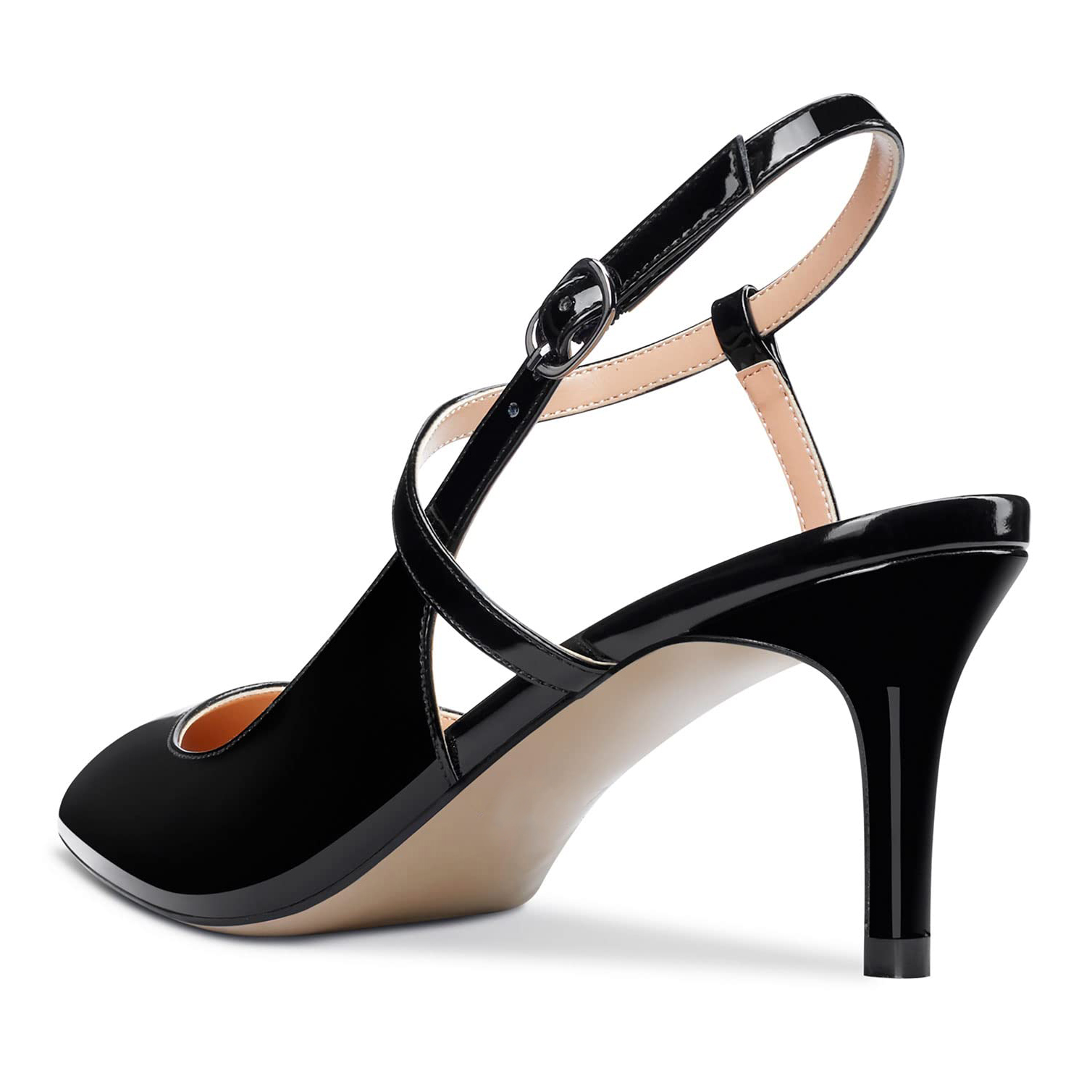 65mm Women Slingback Pumps Ankle Strap Jenlove Stiletto Mid Heel Close Pointed Toe Dress Shoes-MERUMOTE