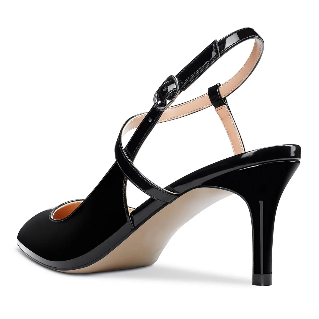 65mm Women Slingback Pumps Ankle Strap Jenlove Stiletto Mid Heel Close Pointed Toe Dress Shoes-MERUMOTE