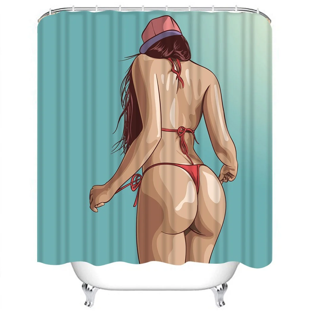 Sexy Girl Shower Curtain Young Woman White Shower Curtain Waterproof Fabric For Bathroom Decor Shower Curtains Set With Hooks