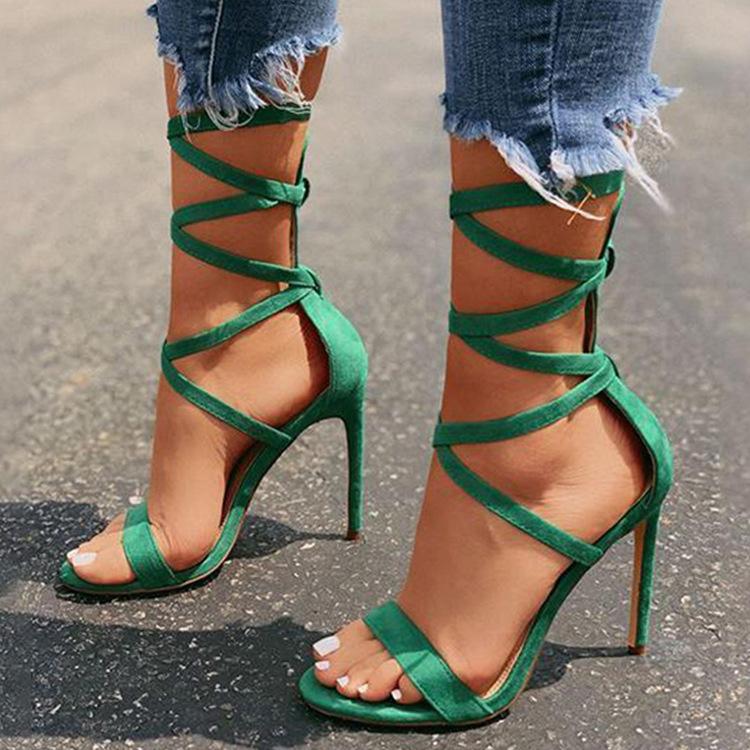 Women summer colorful strap tie up stiletto high heels sandals