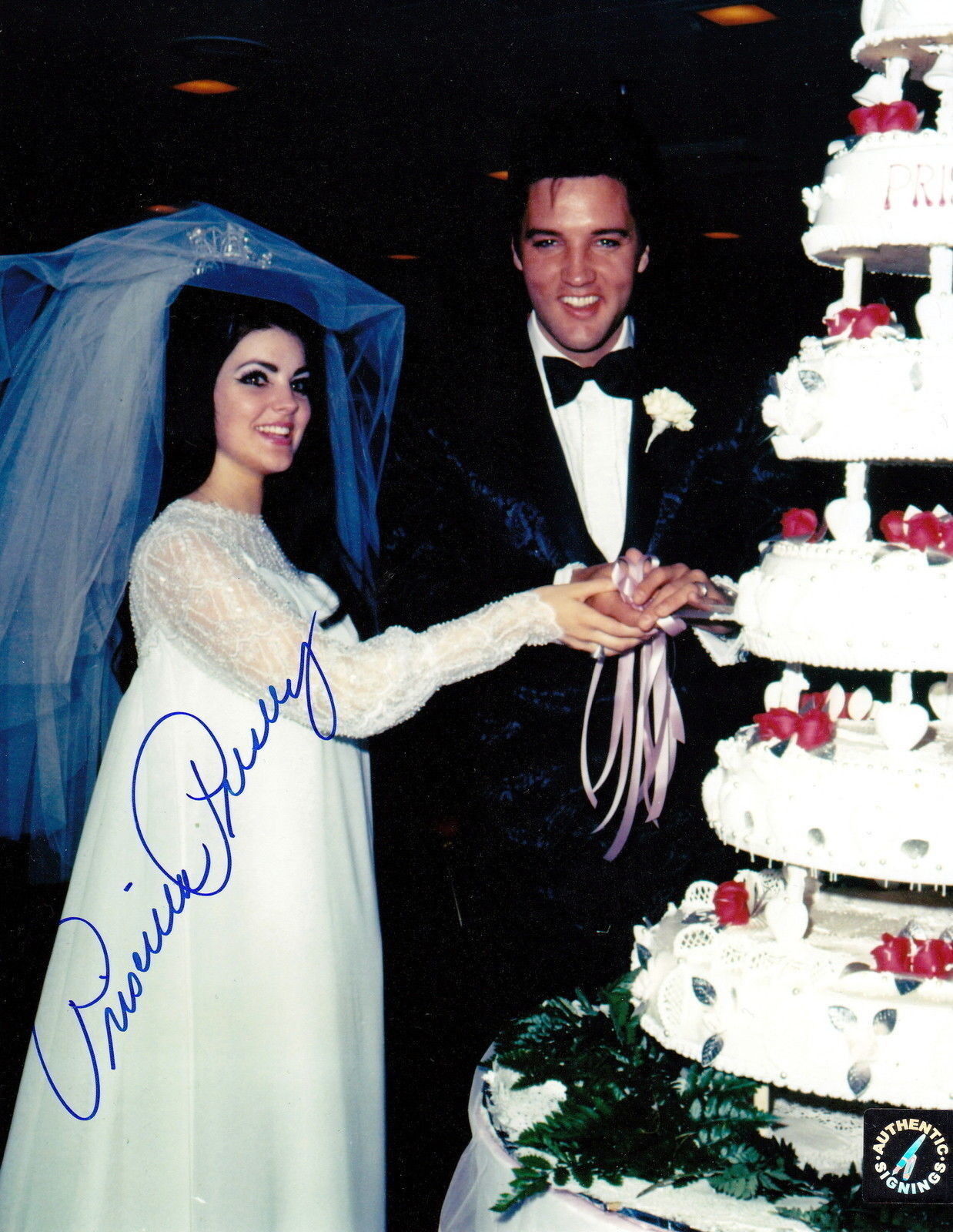 Priscilla Presley Autographed w/ Elvis Cake Wedding 8x10 Photo Poster painting ASI Proof