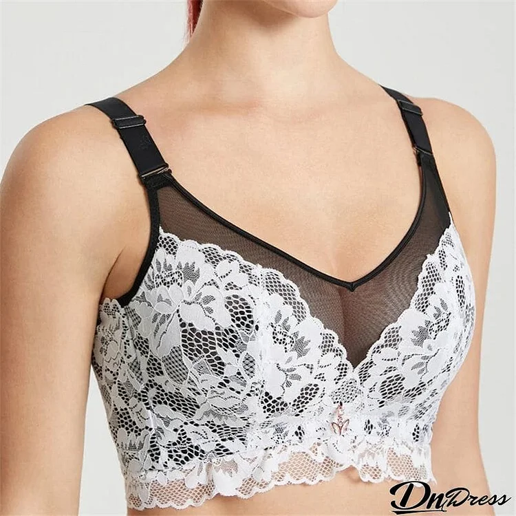 Women's Lace Floral Embroidered Summer Thin Bras - Black