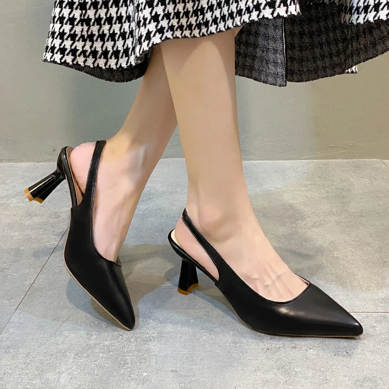 Churchf Version Of High-Heeled Solid Color High-Heeled Sandals Baotou Empty Cover High-Heeled Shoes Pointed Fashion Spot High-Heeled Shoes