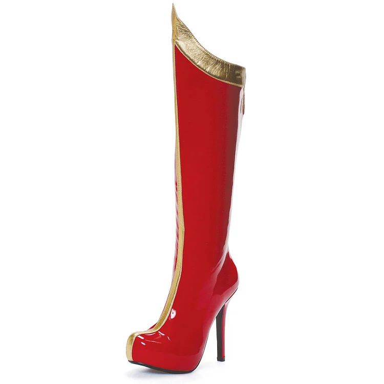 Wonder Women Platform Boots Patent Leather Stiletto Mid-calf Boots |FSJ Shoes