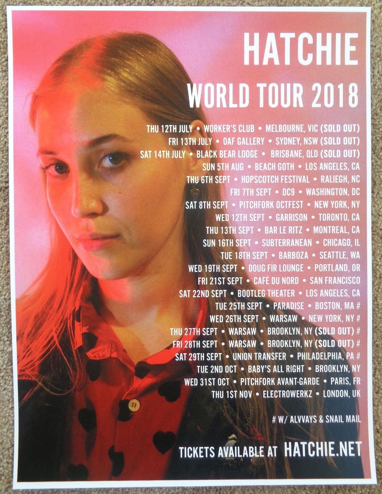 HATCHIE 2018 Tour POSTER World Gig Concert