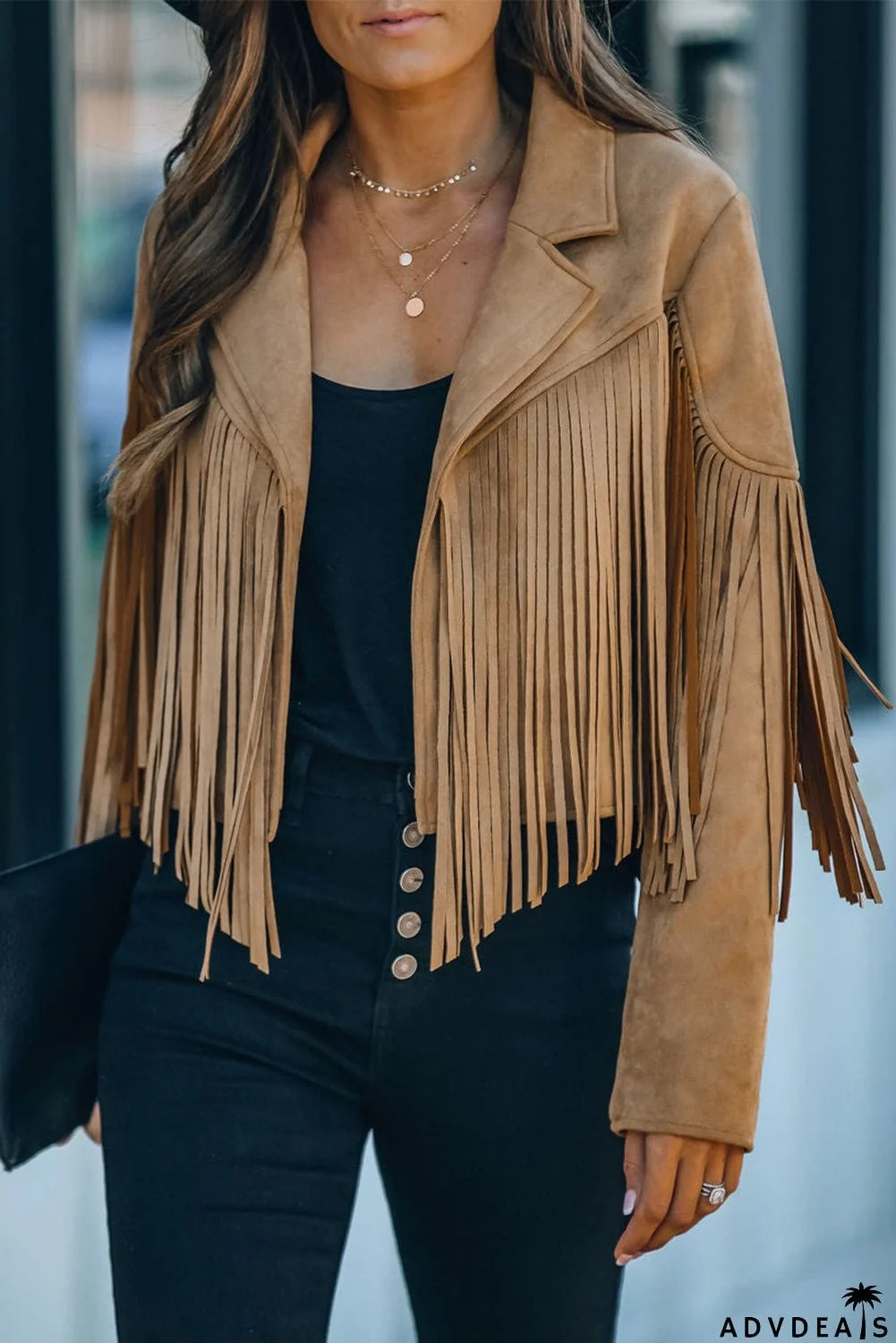 Cropped Fringe Faux Suede Jacket