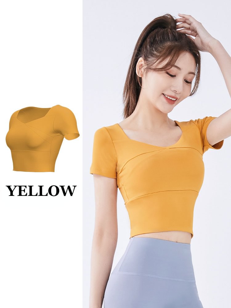 Yoga Wear Women's Short-Sleeved Sports Tops With Chest Pads Running Fitness Sports Quick Dry Tops Professional Fitness Clothing - Shop Trendy Women's Fashion | TeeYours