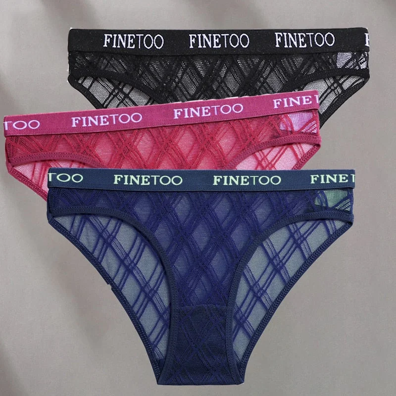 FINETOO 3PCS/Set Mesh Women Sexy Panties Lingerie M-XXL Breathable Underwear Pantys Low Waist Girl Briefs Letter Woman Underpant