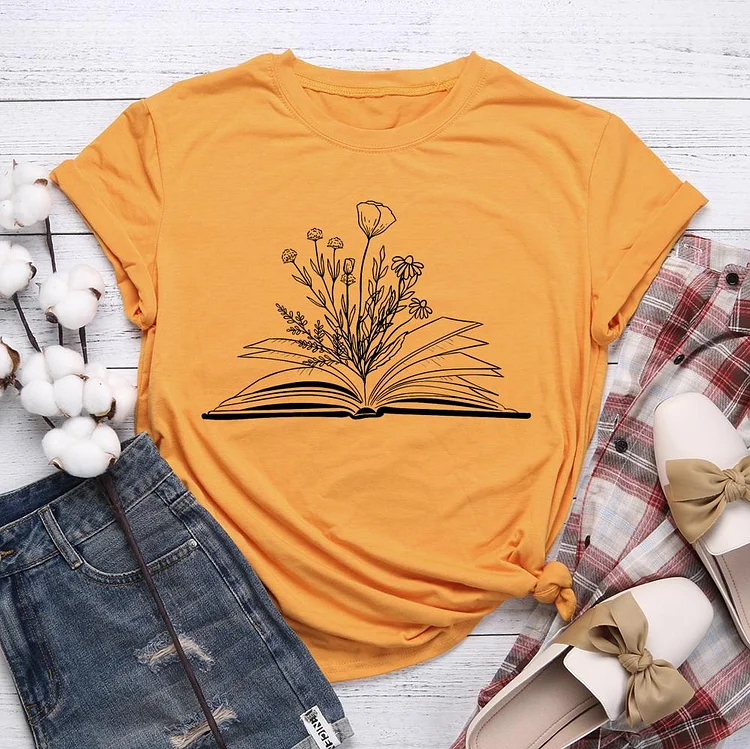 💯Crazy Sale - Open Book With Floral And Leaves Book Lovers T-shirt Tee-03097