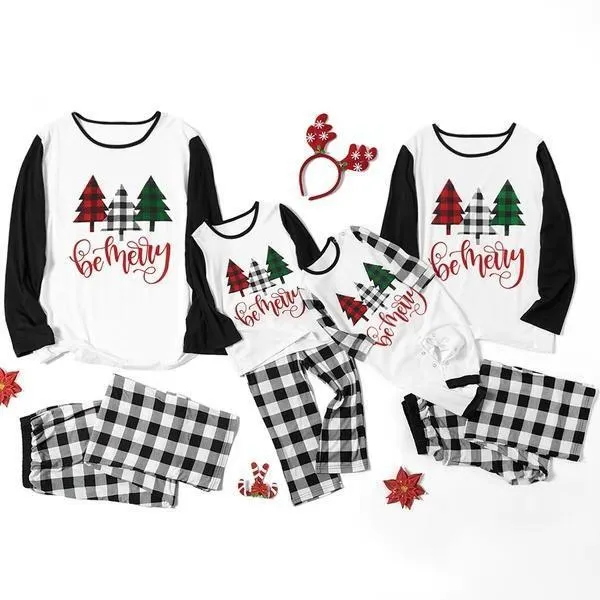 Family Look Black/White/Red Party Pajama Sets Plaid Positioning print Matching Pajamas