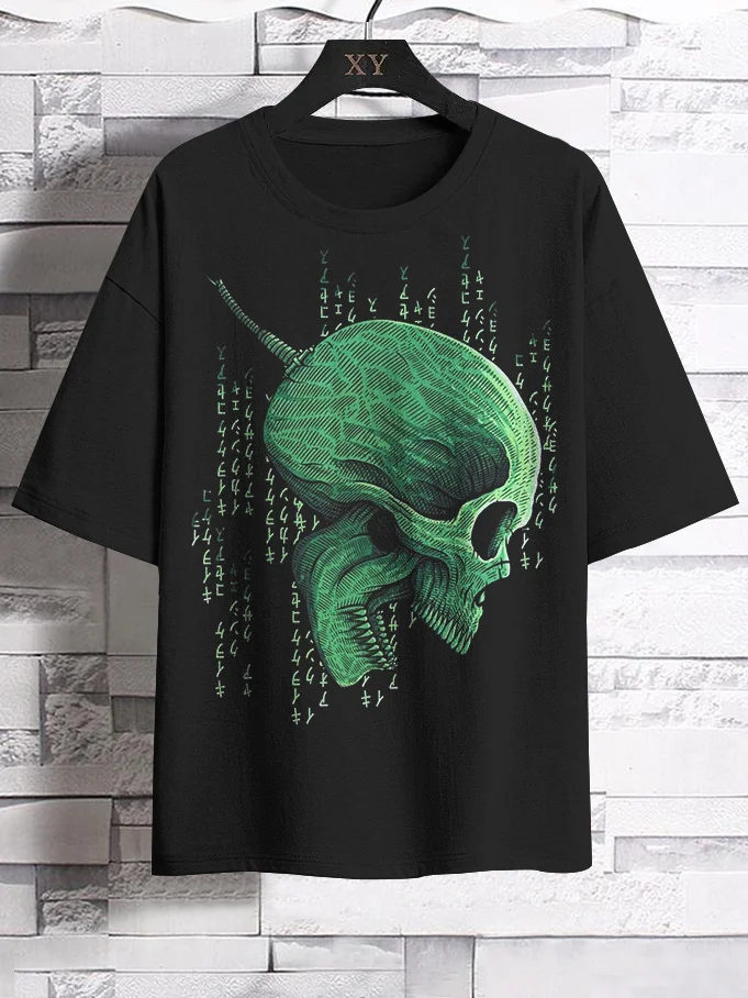 Men's Japanese Skull Dark Art Print Casual Half Sleeve T-Shirt