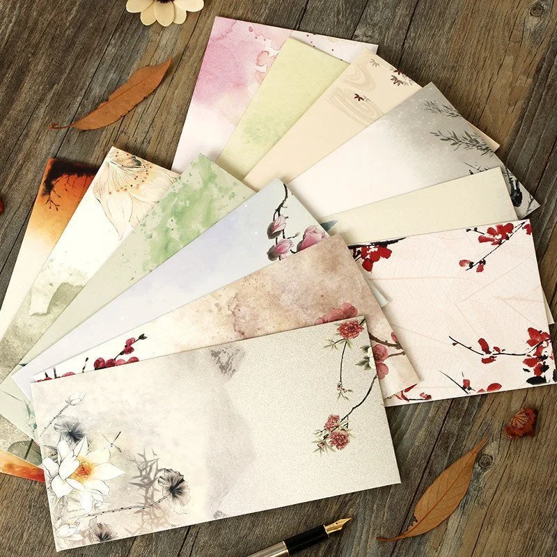 JIANWU 12pcs/set chinese style Traditional classical envelope White kraft envelope Retro flowers