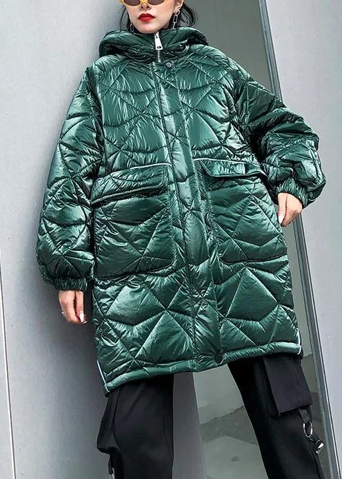 fine oversize winter jacket green hooded zippered Parkas for women