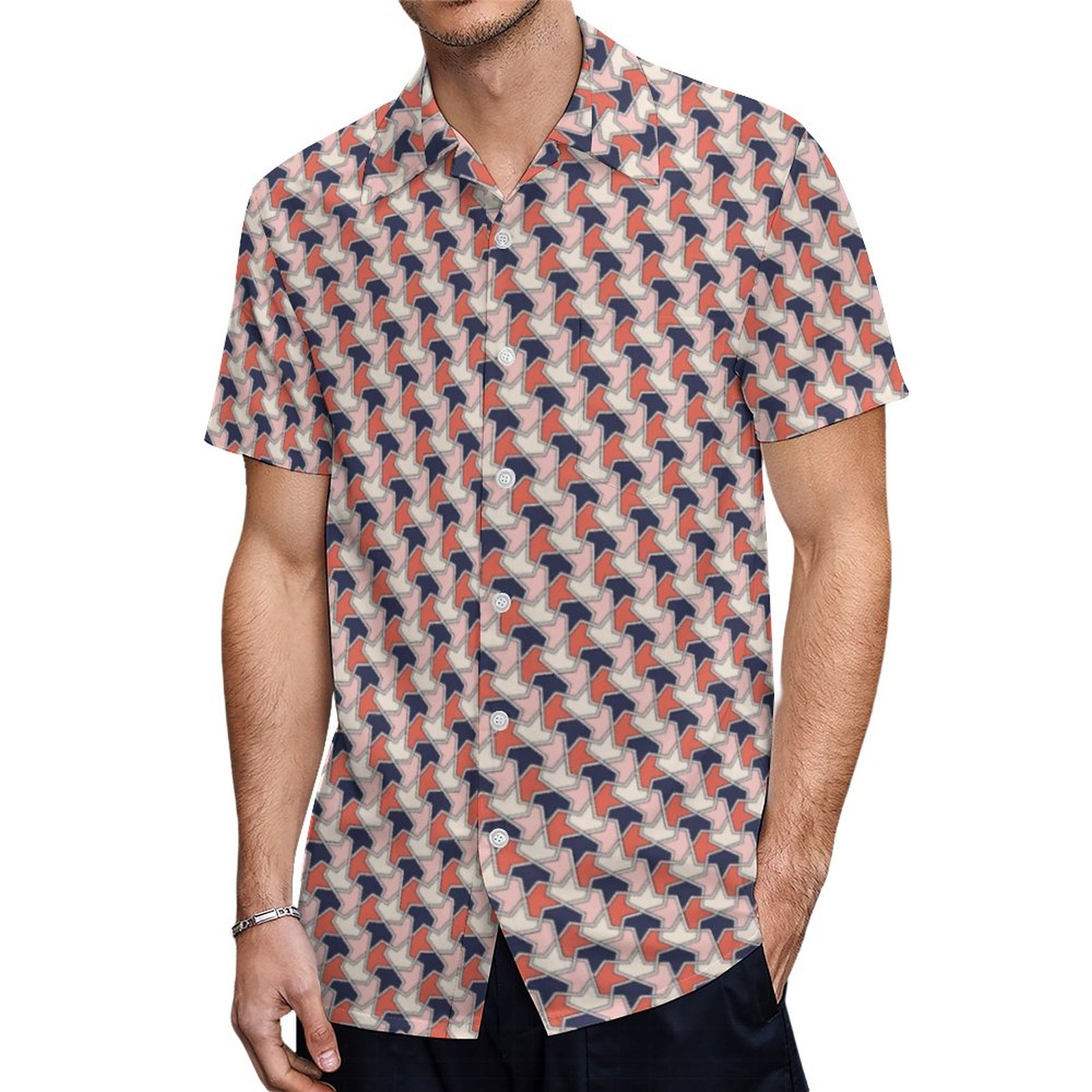 Islamic Red White Blue Geometric Arrows Pattern Hawaiian Shirt Mens Button Down Tropical Hawaii Beach Shirts